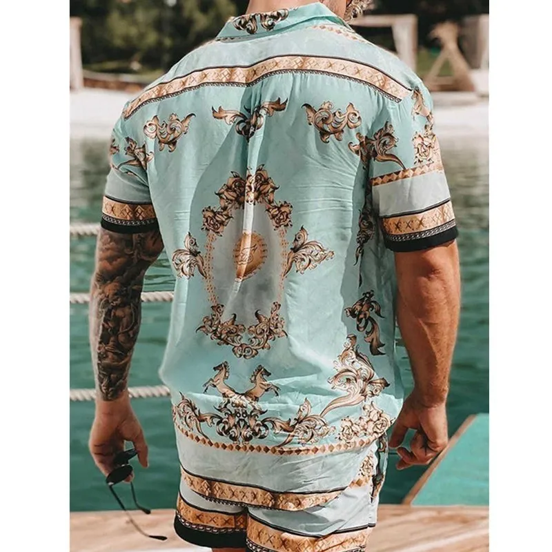 Hawaiian Mens imprimindo manga curta de verão casual camisa floral praia de duas peças Menas de moda sets s3xl 220707