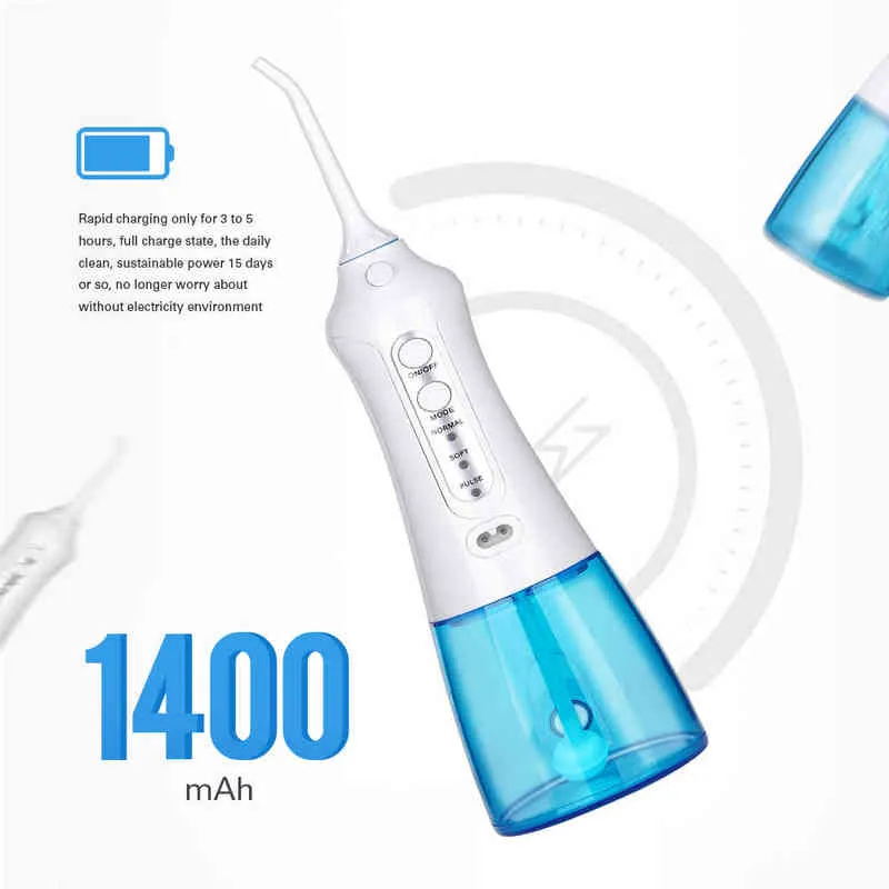 Azdent Chic Elektrikli Oral Irrigator USB Şarj Edilebilir Yetişkinler Dental Temizleyici 300 ML Su Deposu Flosser IPX7 Su Geçirmez 220510