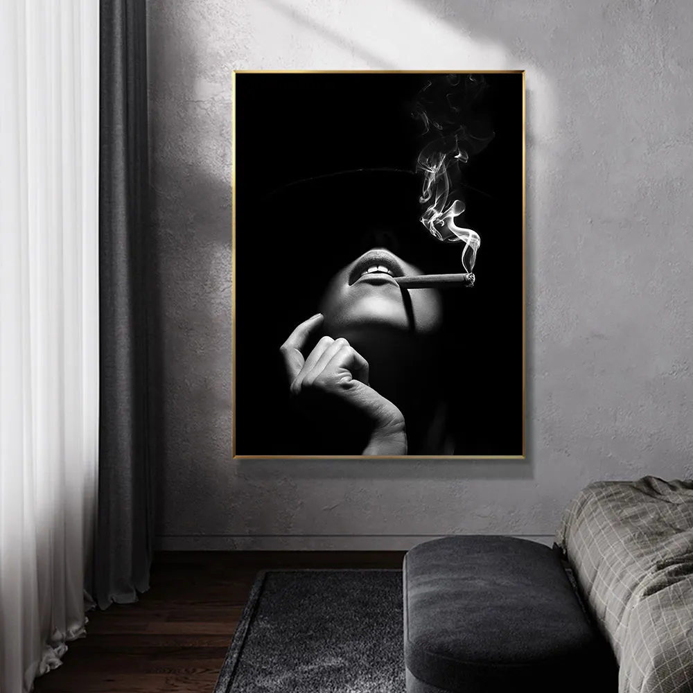 Elegant Lady Wall Art Canvas Målningsaffisch och utskrifter Röker cigarr Kvinnor Bild Canvas Konst för vardagsrum hem dekoration5568468