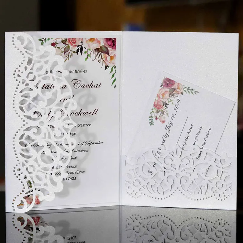 50st Hollow Elegant Laser Cut Inbjudan Hälsning Anpassa affärer med RSVP -kortparti Bröllopsdekoration 220711