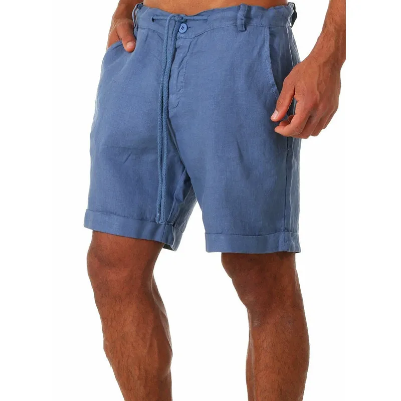 Men s casual mode vlas hoge kwaliteit shorts linnen vaste kleur korte broek mannelijk zomerstrand ademende 220715