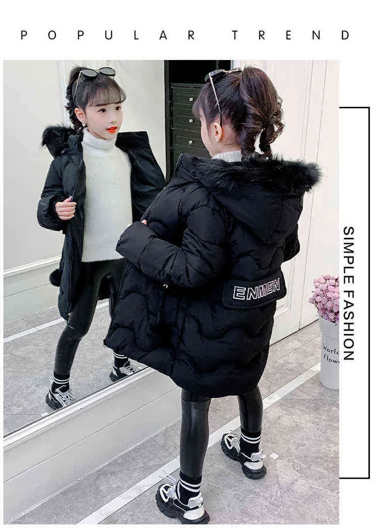 3-12 세의 겨울 두께 여자를위한 따뜻한 재킷 여자 긴 스타일의 십대 공주 어린이 야외 코트 어린이 겉옷 j220718