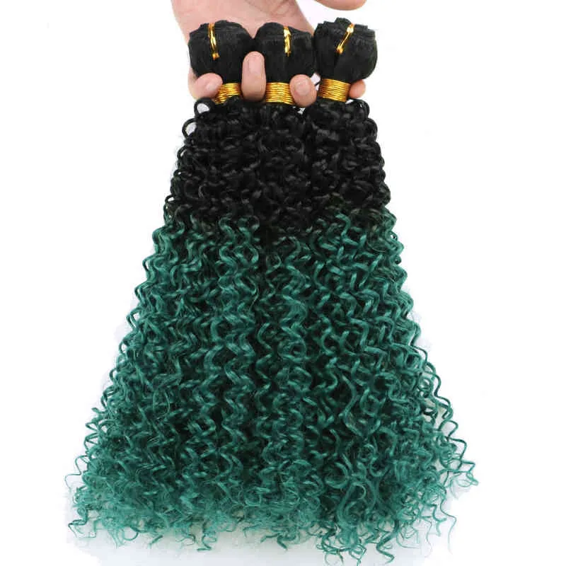 Schwarz bis grau rot lila grün braun afro gekinky lockiges haarbündel 100g/Stück Ombre Farbe Synthetisches Haar Gewebe für schwarze Frauen H220429