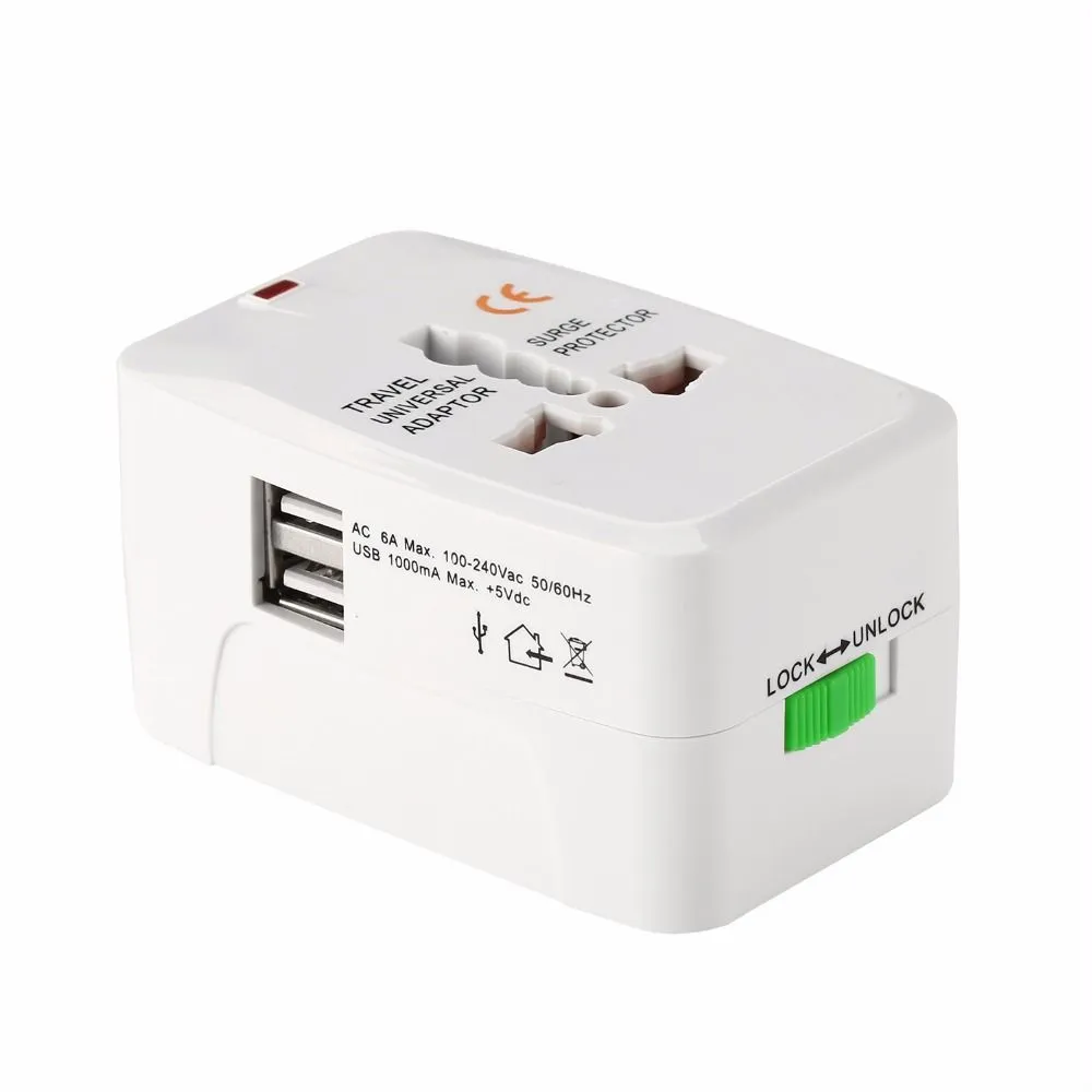 Adaptador de viagem internacional universal com 2 portas usb ue eua reino unido au ac carregador de energia adaptador tomada conversor tomada conector