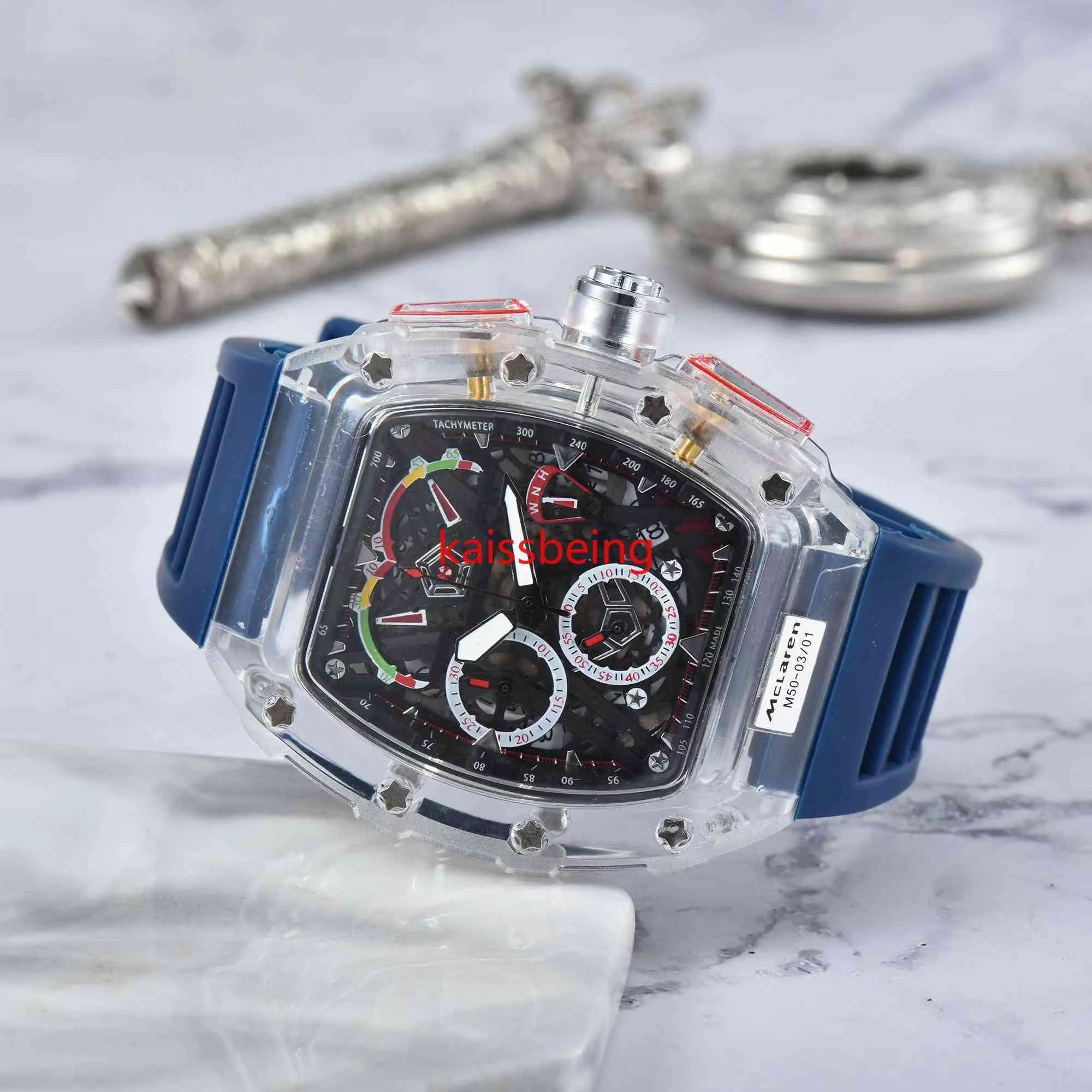 Montre militaire bleue de luxe pour hommes, boîtier Transparent, chronographe, montres de sport en Silicone, horloge Steampunk Reloj Hombre283W