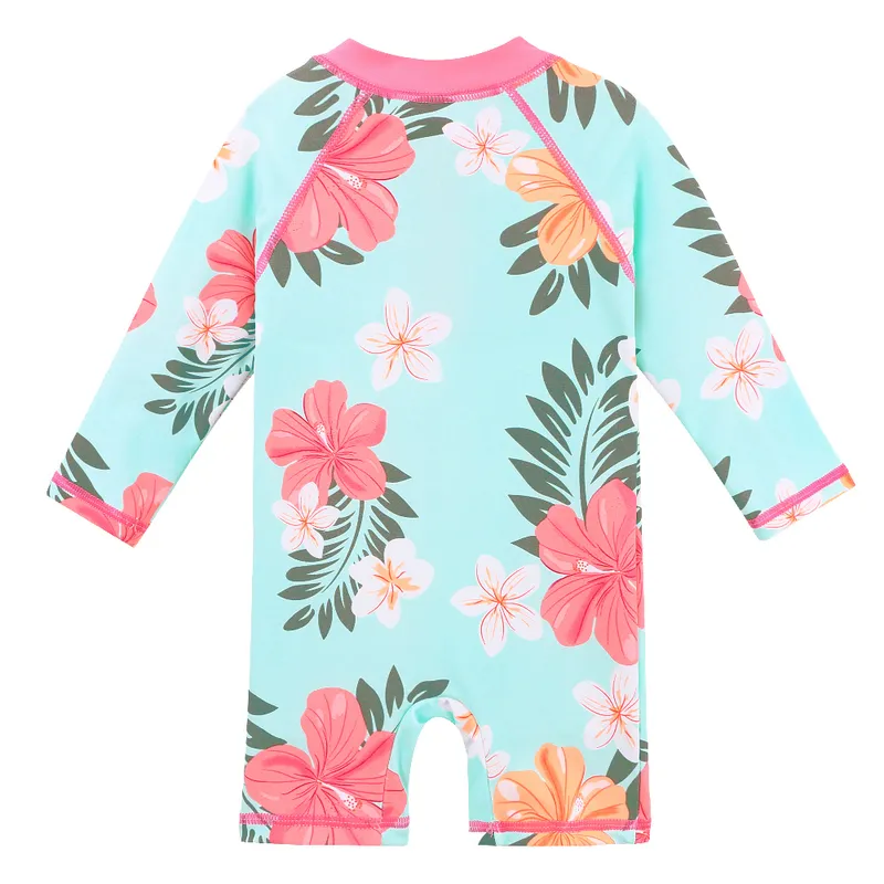 BAOHULU Fiore ciano Costume da bagno bambina Ragazze UPF 50 Costume da bagno neonato a maniche lunghe bambini Costume da bagno da spiaggia Protezioni 220530