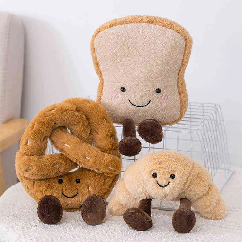 かわいいパン人形の抱きしめベアプレッツェルソップクロワッサンフードスナック枕ぬいぐるみペルシュプロップデコレーション子供J220704