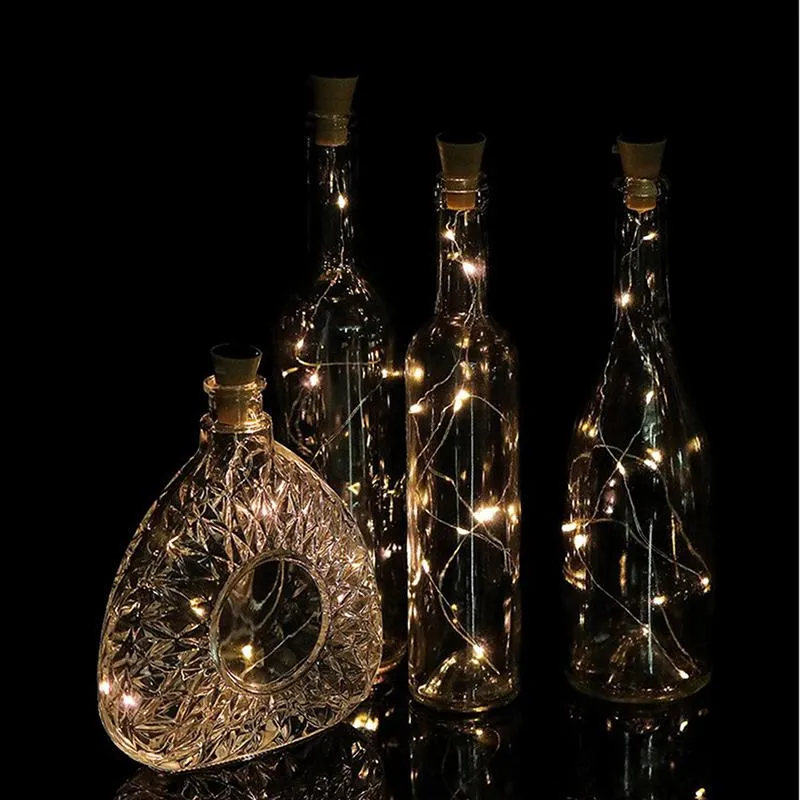 Cordes LED solaire alimenté bouteille de vin liège Festival guirlande lumineuse extérieure lumières fée 1M 2M en forme de fil de cuivre StringLED2751