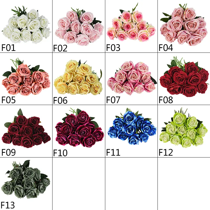 10 Stück echte Rosenblumen, Flanell-Blumenstrauß, Einzelkopf-Rosen, künstliche Blumenstrauß für Hochzeitsdekoration, Heimdekoration, 220406