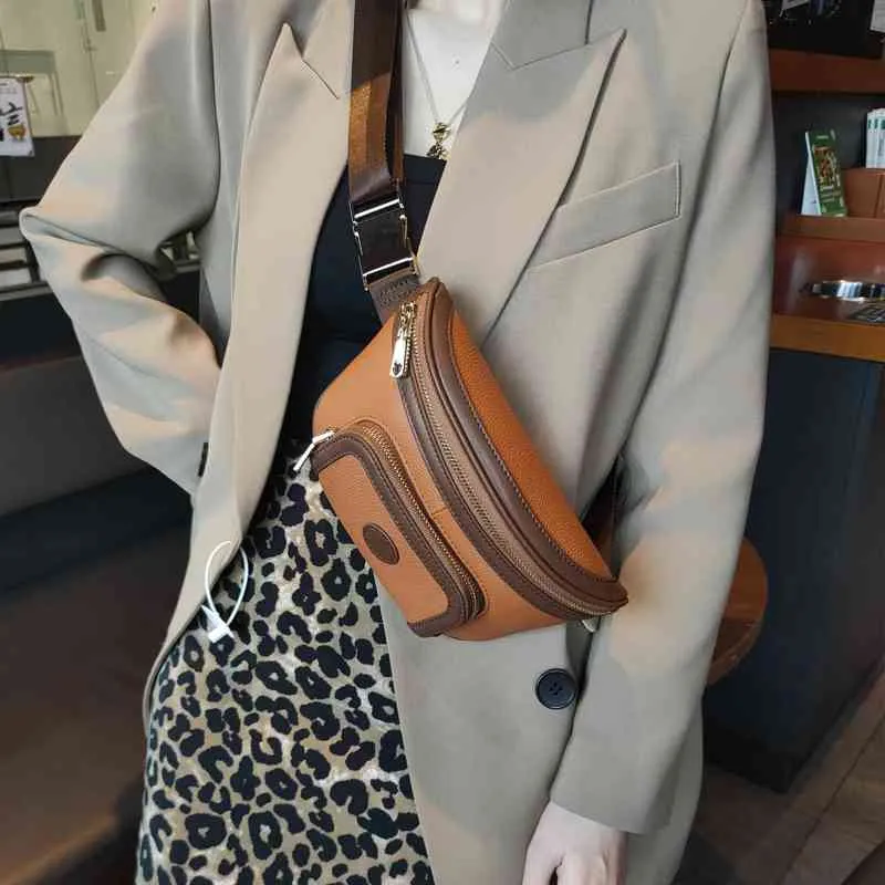 Top Leather Chest Bag Contrast Trendy Casual Versatile Women's Waist Bag Lightweight Small Diagonal Women's Bag 220712