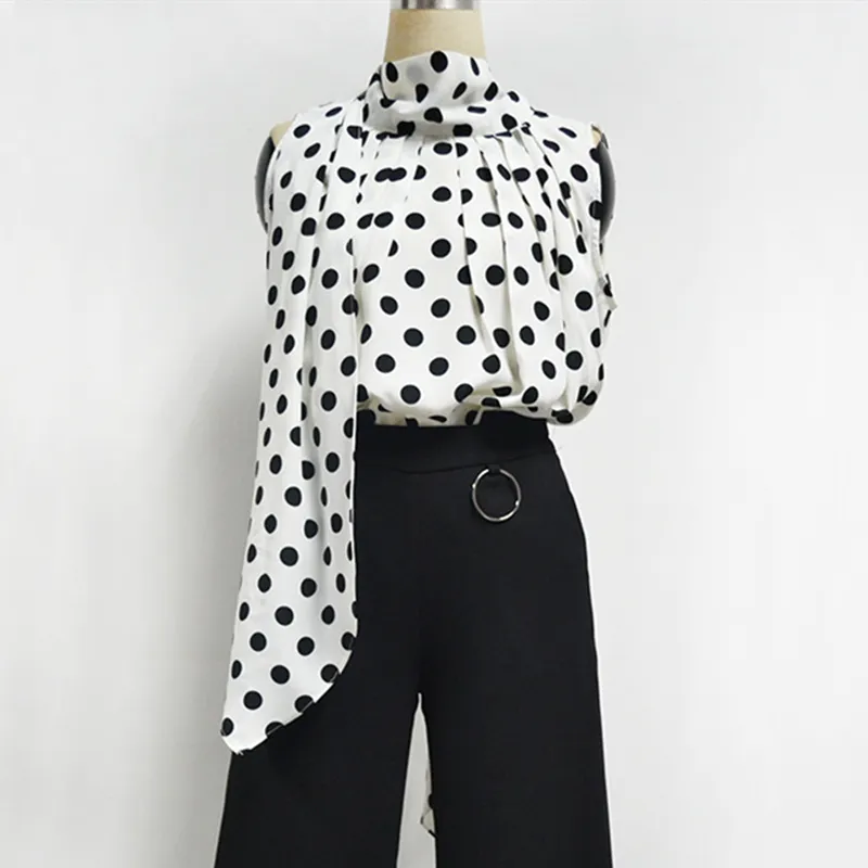 Plus -storlek Bow Print Big Dot Turtleneck Bluses Shirts 4xl 5xl Streetwear Sleeveless Loose Blusa 220628