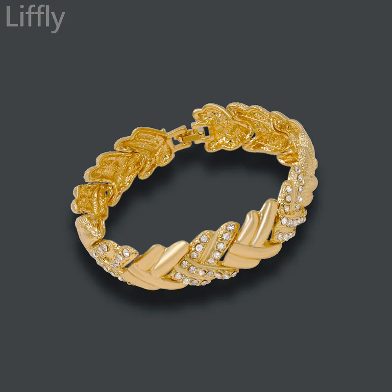 Liffly Bridal Dubai Gold Schmuck Sets Kristall Halskette Armband Nigerianischen Hochzeit Party Frauen Mode Set 220812