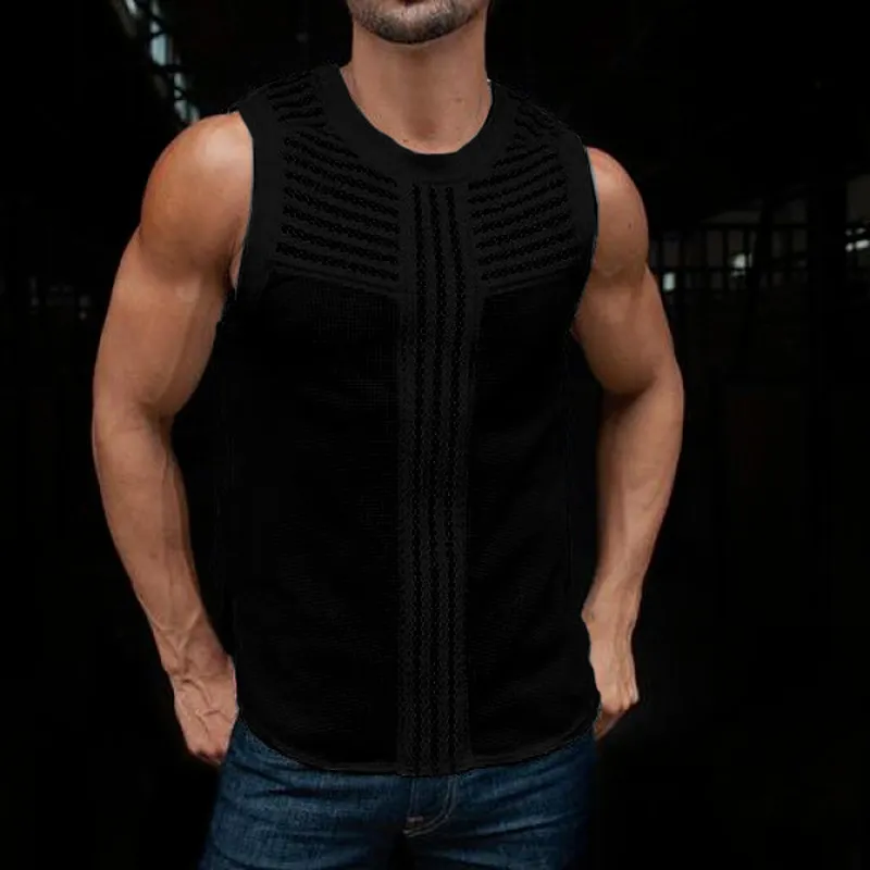 Débardeur blanc hommes dentelle évider Sexy hauts vêtements d'été mode Gym Fitness vêtements hommes Slim Fit gilet chemises 220615