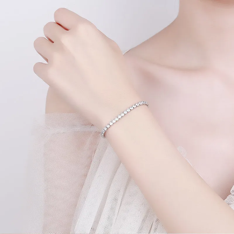 Luxo branco ouro prata cor s925 pulseira na mão 3mm cz tênis pulseira para mulheres casamento moda jóias sl0163456460