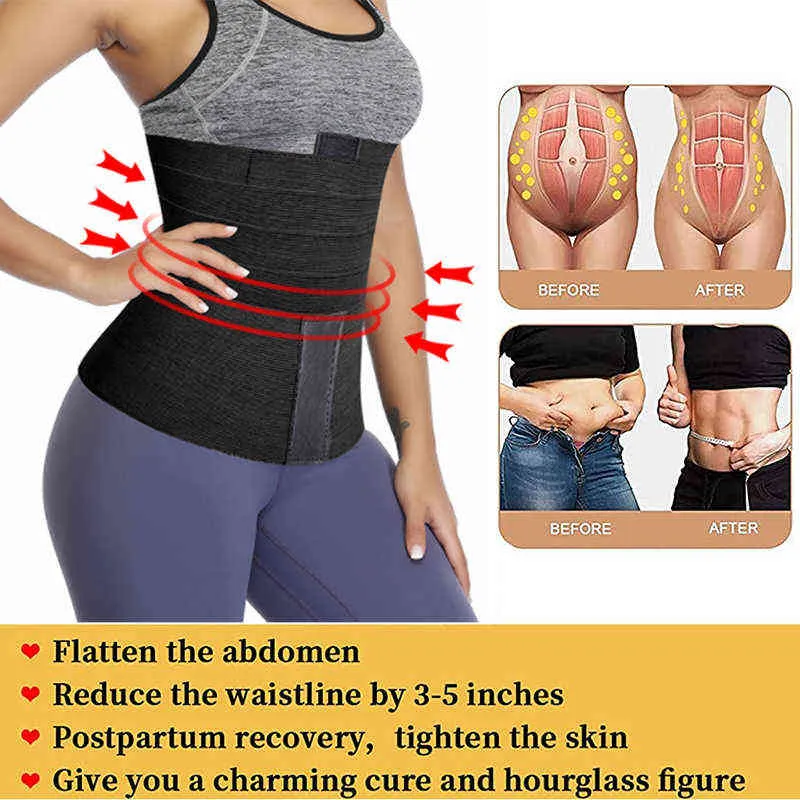 Midjetränare för kvinnor formade bandage wrap mage control body shaper midje trimmer bälte nedre magkomprimering plus storlek l220802