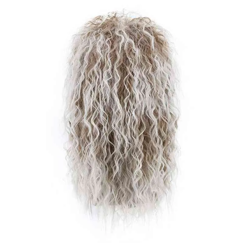 Men Hair Synthetic Fgy and Women Long Curly Brown Gradient White Cosplay Halloween Wigs 70s 80s Rock Mullet Party 0527