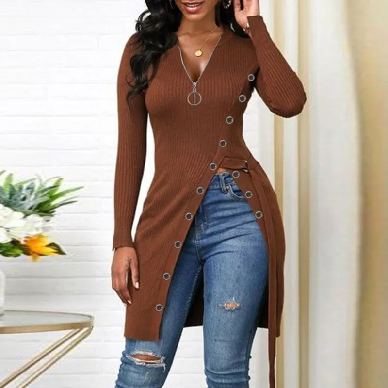 Ladies Super Sexy T-shirt With Split V-neck Spring Casual Oversize Print Shirt Women Tops Loose Vintage Long Female Tee 220408