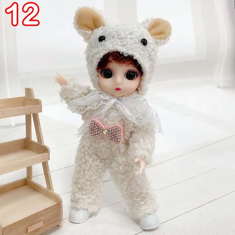 16 cm BJD Mini Fashion Toy Lalk z ubraniami Miniaturur dla dzieci Dolls Dziewczyny Baby Piękna Ubranie 112 Prezenty urodzinowe 3D oczy 220707