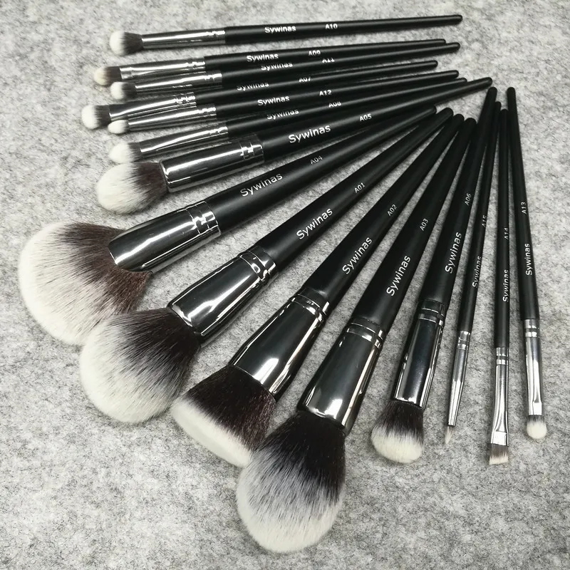 Sywinas Make-up-Pinsel-Set, 15-teilig, hochwertiges schwarzes, natürliches Kunsthaar, Nake-Up-Pinsel-Werkzeug-Set, professionelle Make-up-Pinsel 220616