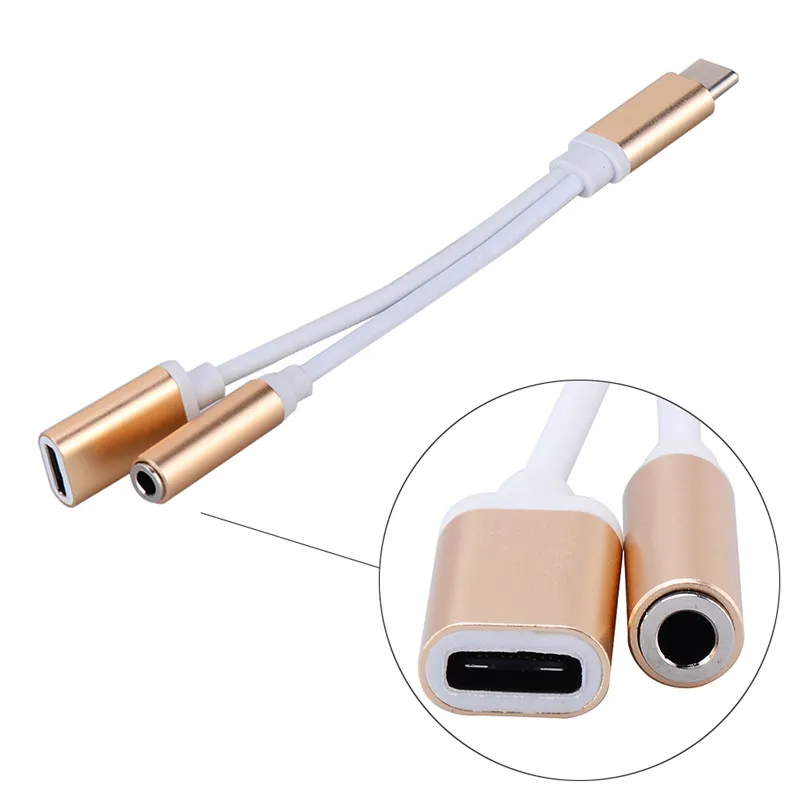 USB-C To 3.5 AUX Audio Cables 2in1 USB Type C-3.5mm Jack Audio-Splitter Earphone Cable Charging Adapter Phone Accessory