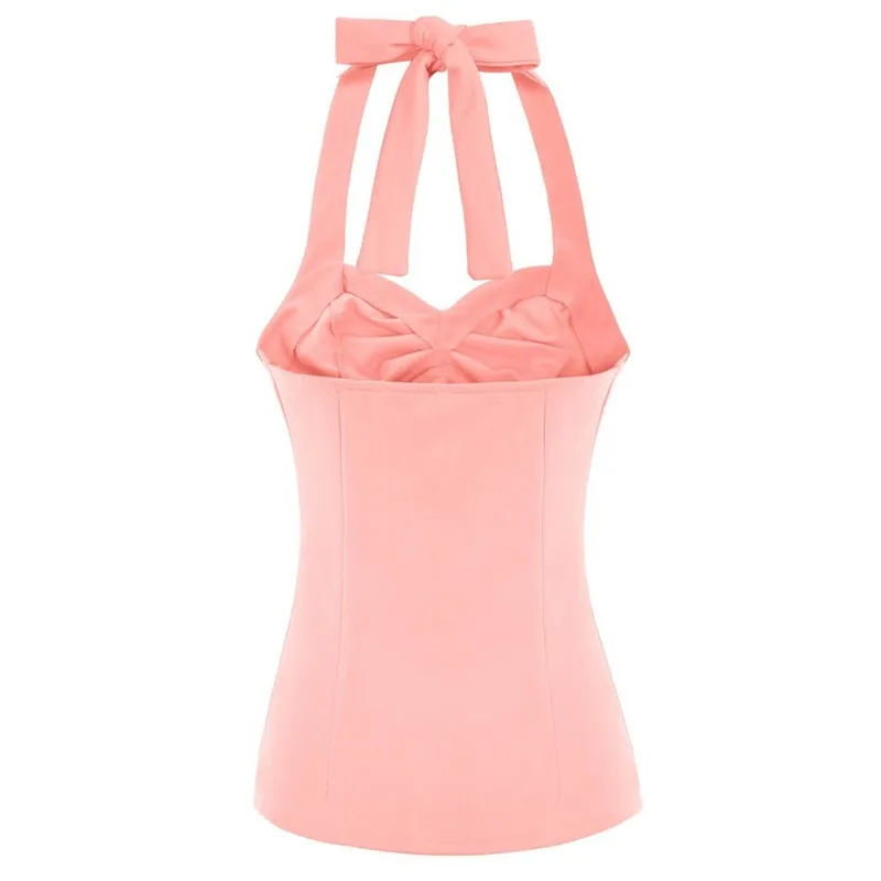 Belle poque vrouwen camis zomer kleding mode sexy vintage ruched tops slanke fit backless halter sweet nek tops vrouw 220519