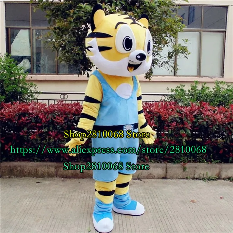 Costume de poupée de mascotte Costume de mascotte de tigre jaune noir peau rayée grands yeux dessin animé Costume d'animal fête Halloween fête événement 1222