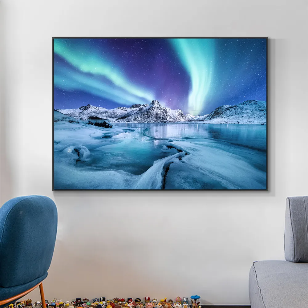 Renkli Aurora Borealis Canvas Sanat Resimleri Kuzey Işıkları Peyzaj Poster ve Baskı Duvar Sanatı Oturma Odası Dekor Resmi