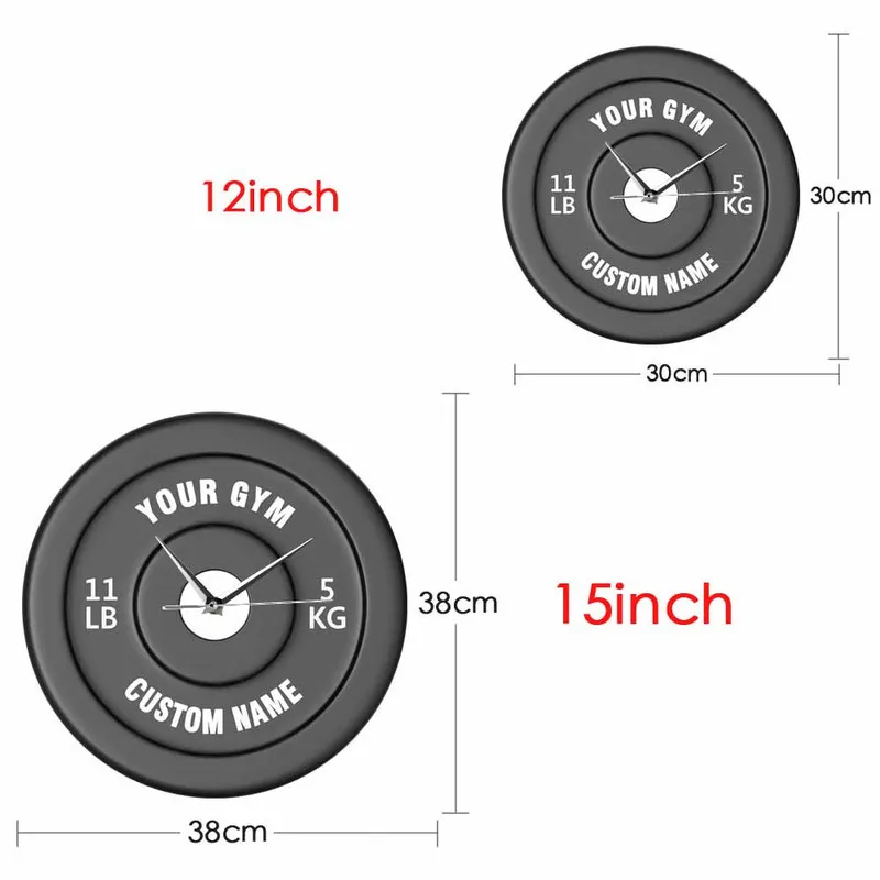 あなたの名前のジムの所有者またはユーザーの面白いアクリル時計ダンベルデザイン3Dエフェクトフィットネススポーツ用品ウォールウォッチ220615