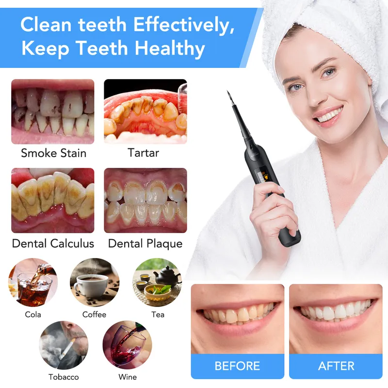 Стоматологическое исчисление стоматологического исчисления электрическое удаление тартара Отбеливание USB -заряжаемого чистящего зуба Портативный пероральный ирригатор 220607