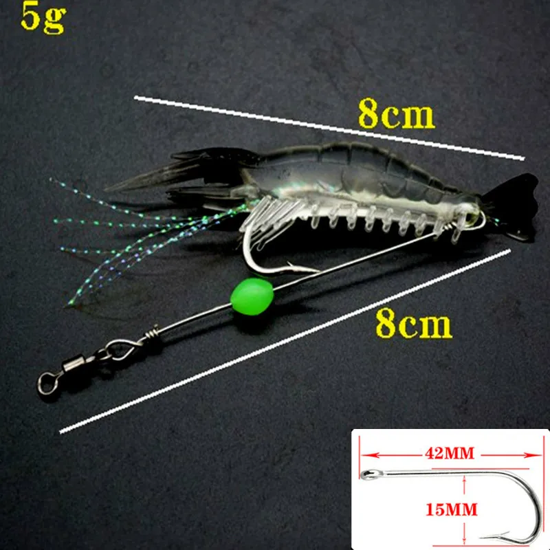 7st 8cm 5g Lysande falska räkor Soft Silicone Artificial Bait With Bead Swivels Hook For Fishing Sabiki Rig Fishing Tackle Sea 220726