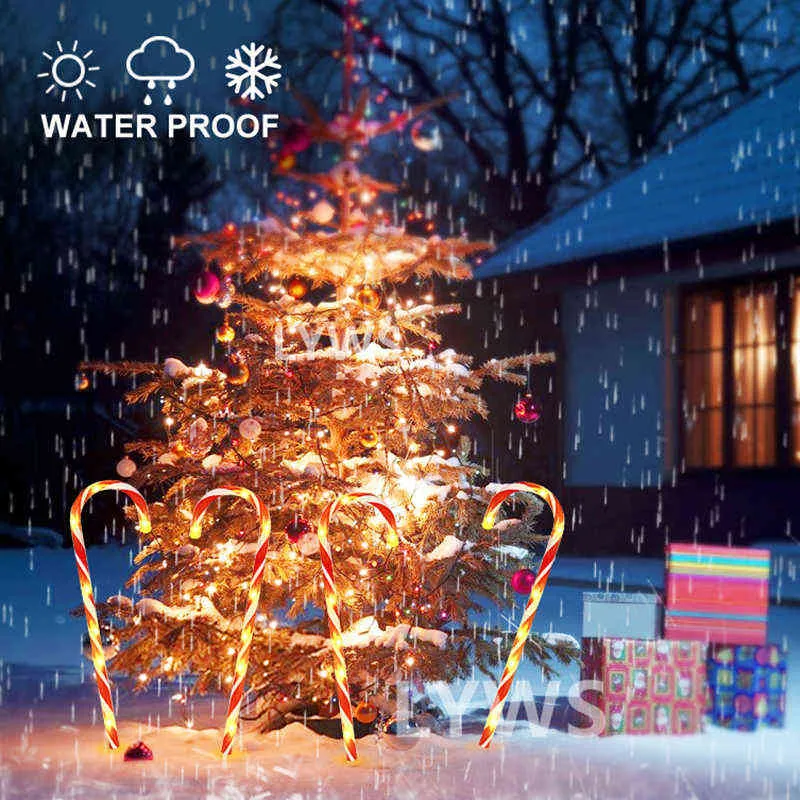 5/Decorazione natalizia Outdoor Candy Cane Luci solari Impermeabile Cortile Prato Percorso Marcatura LED Luce Navidad Decorazione T220804
