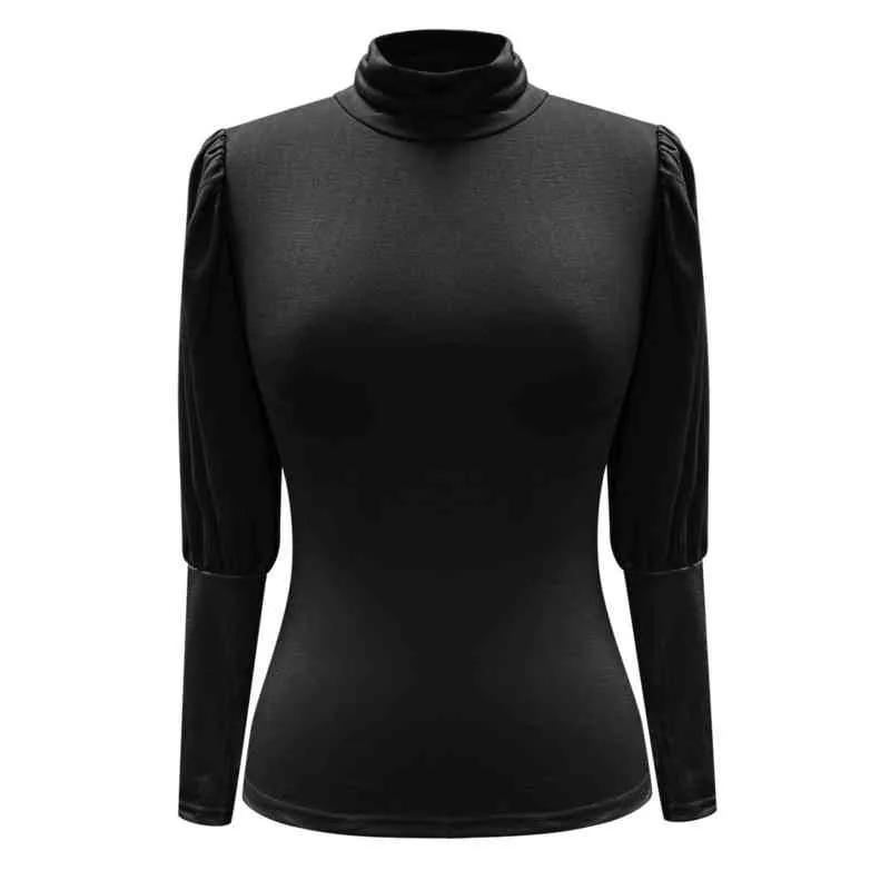 Nuevas blusas básicas ajustadas de cuello alto para otoño e invierno, camisas de manga larga de Color sólido para mujer, blusas casuales de manga larga, blusas para mujer L220705