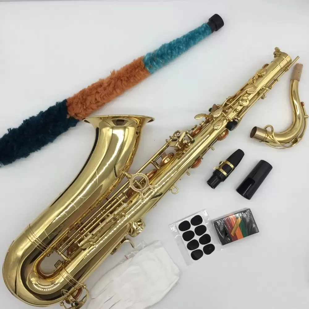 Mässing Gold-Plated BB Professional Tenor Saxofon Vackert snidad professionell tonhöjd av high-end tenor Sax Jazz Instrument