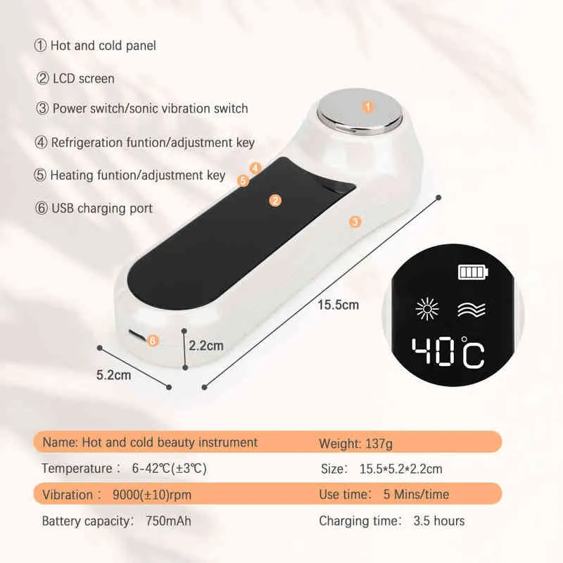 EMS Ringiovanimento della pelle ad ultrasuoni Massaggiatore la bellezza del viso Vibrazione elettrica LED Sollevamento del viso caldo / freddo Stringere il dispositivo anti invecchiamento220429