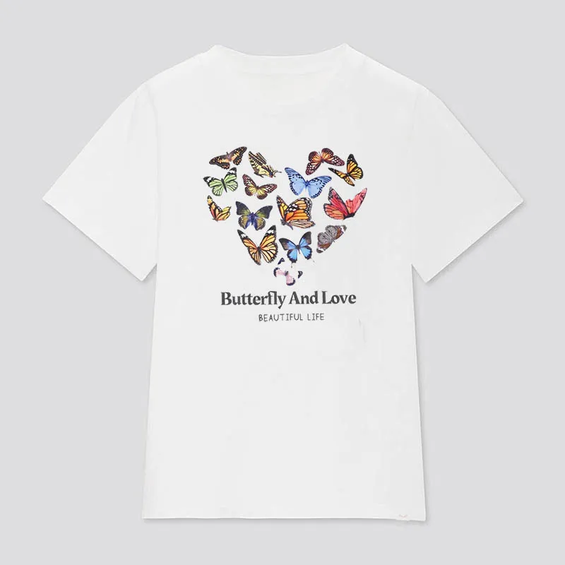 Farfalla Amore Bella Vita Grafica Tee Kawaii Carino Estetica Arte T-Shirt Le Donne Casual Divertente Tumblr Pantaloni A Vita Bassa Femminile Magliette e camicette 220511