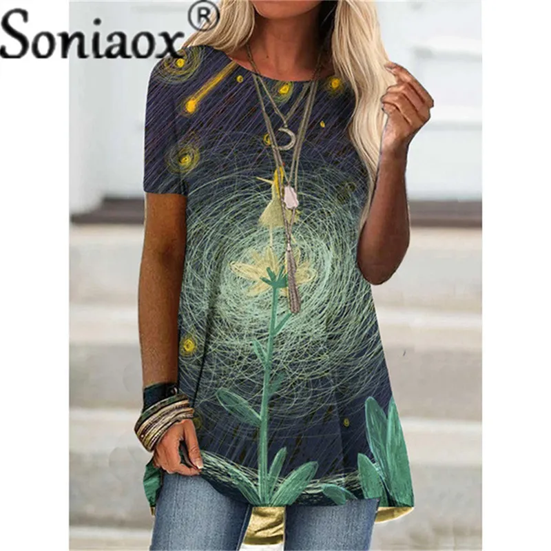 여름 패션 여성의 짧은 슬리브 디지털 인쇄 티셔츠 캐주얼 한 느슨한 탑 티 셔츠 의류 Frauen T 셔츠 220616