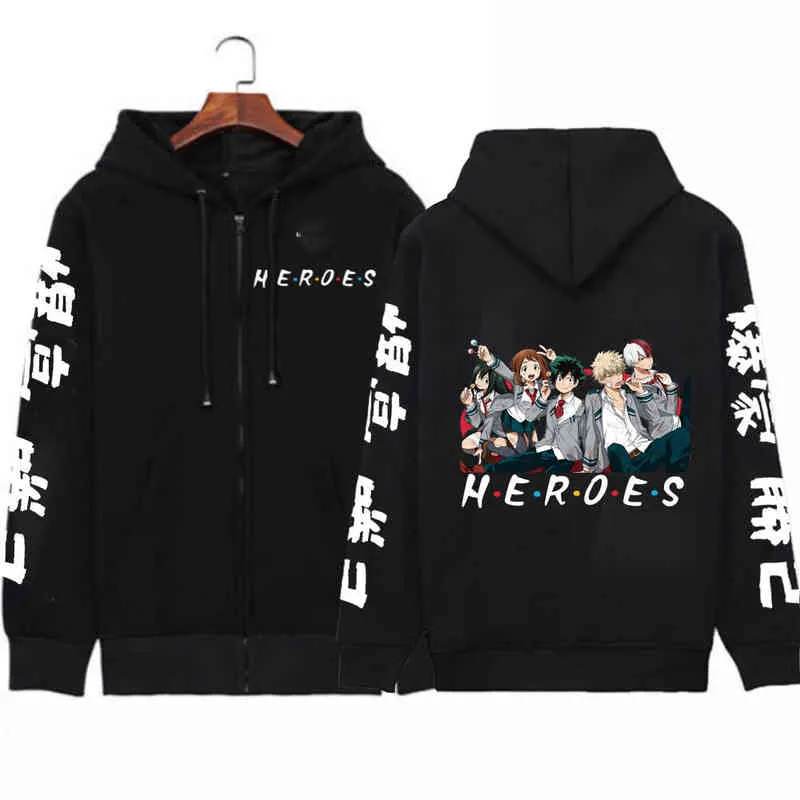 My Hero Academia anime Hoodies Bakugou Katsuki Himiko Zipper winter jacket Oversized hoodies Zip-Up Jumper Man sweatshirts Coat Y220713
