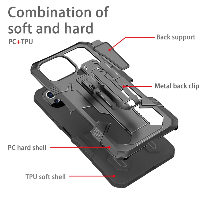 Schokbestendig Armor Cover Cases voor Xiaomi MI 11 Lite Belt Clip Soft Shell, TPU-schokdemperbestendige PC-standaard Achterkant