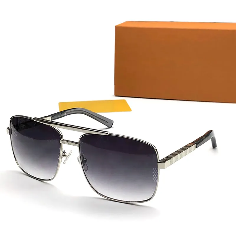 Óculos de sol piloto masculino estilo clássico atemporal com padrão Damier antigo molduras quadradas laterais fosco brilhante metal xadrez impressão vintage Pola180W