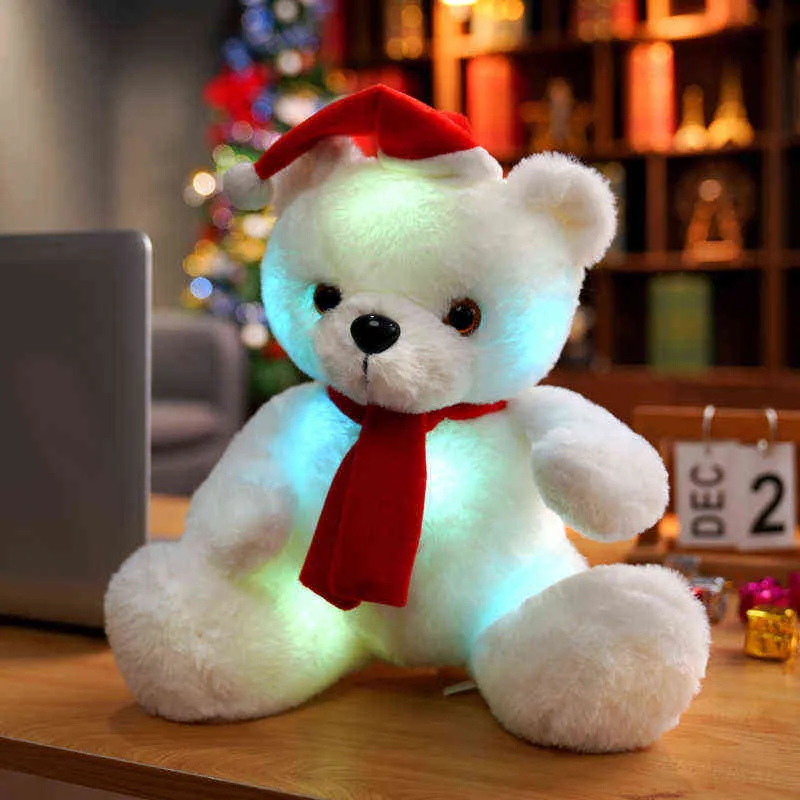 PC CM Kawaii Luminous Christmas Bear Plush Toy Beautiful Rightning Teddy Dolls preenchidos macios para a namorada de bebê de Natal J220704