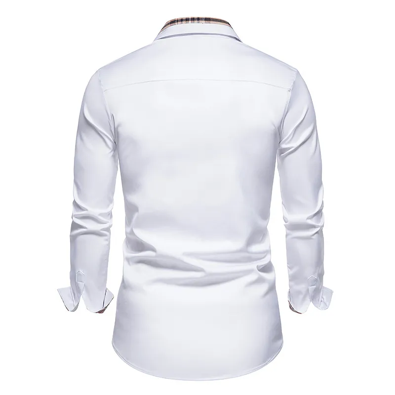PARKLEES 2021 Autunno Plaid Patchwork Camicie formali uomo Slim manica lunga bianca Camicia con bottoni Abito da lavoro Camisas da ufficio