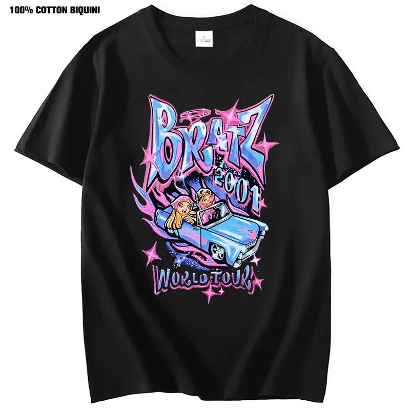 Bratz T Shirts Mujeres Camiseta de gran tamaño Estética Harajuku Y2K Tops Hombres Streetwear Negro Casual 100% Algodón Camiseta de manga corta 220607