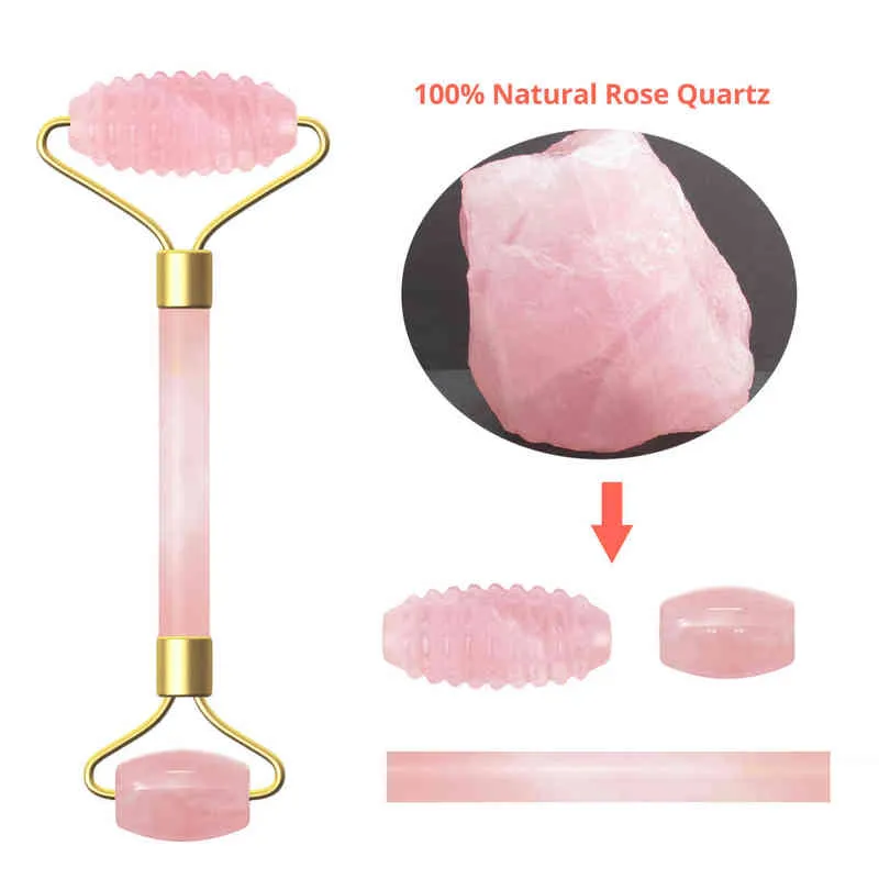 Rose Quartz Roller Gwouache Scraper Natural Stone Face Massager Real Jade Facial Care Tools 220510