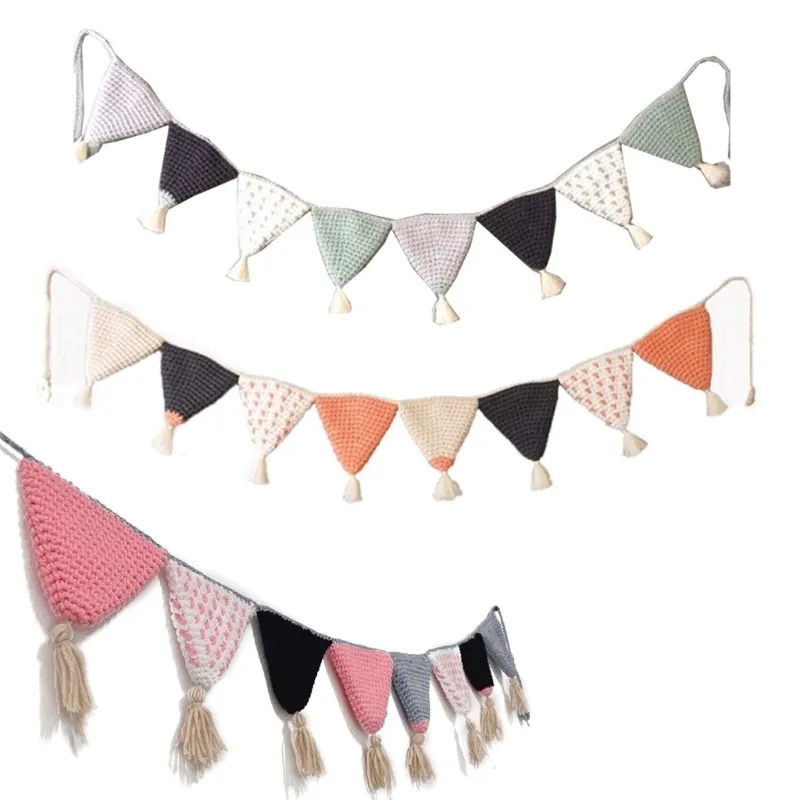 Nordic Hand-Woven Garland Party Banner Tält Bed Mat Baby Shower Bunting Ornament Barnrum Hängande väggdekor 220613