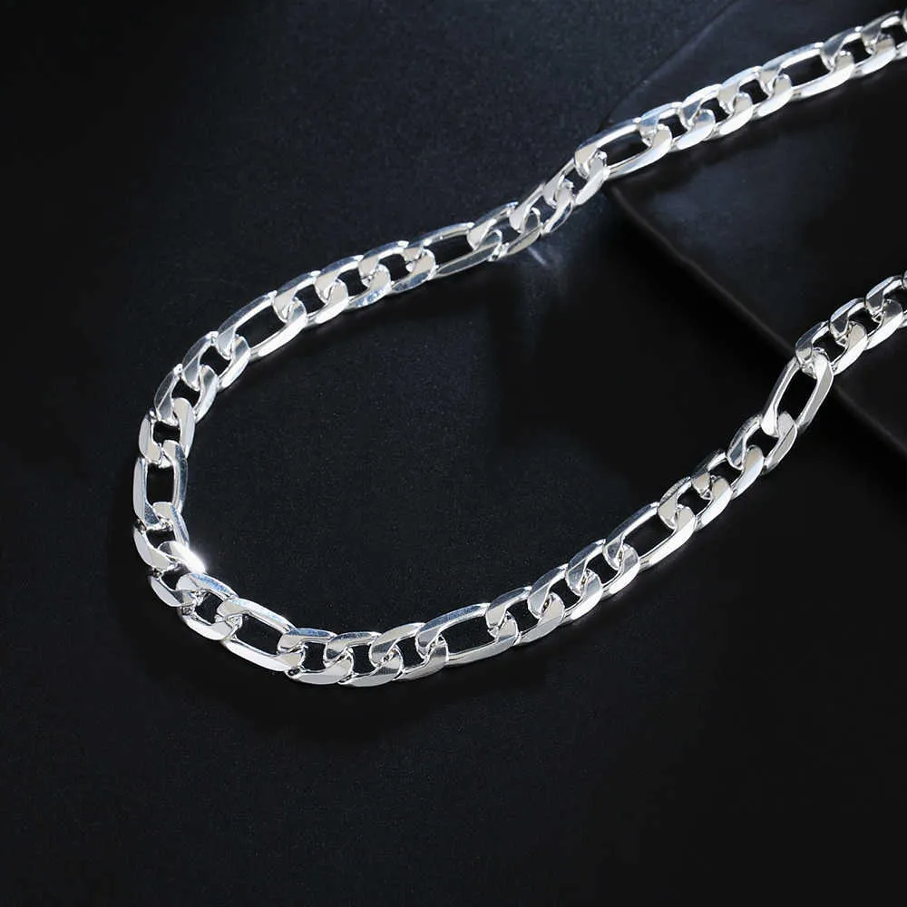 Sterling Specialerbjudanden 925 Hot Fashion Silver Necklace för kvinna Män 8mm Flat Geometry Chain Party Holiday Gifts Classic Smycken