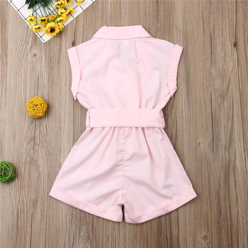 1-6Y Baby Girls Clothes Sleeveless Turn-down Collar One-Pieces Romper Solid Color Girls Jumpsuit Overalls Children Clothing 220525