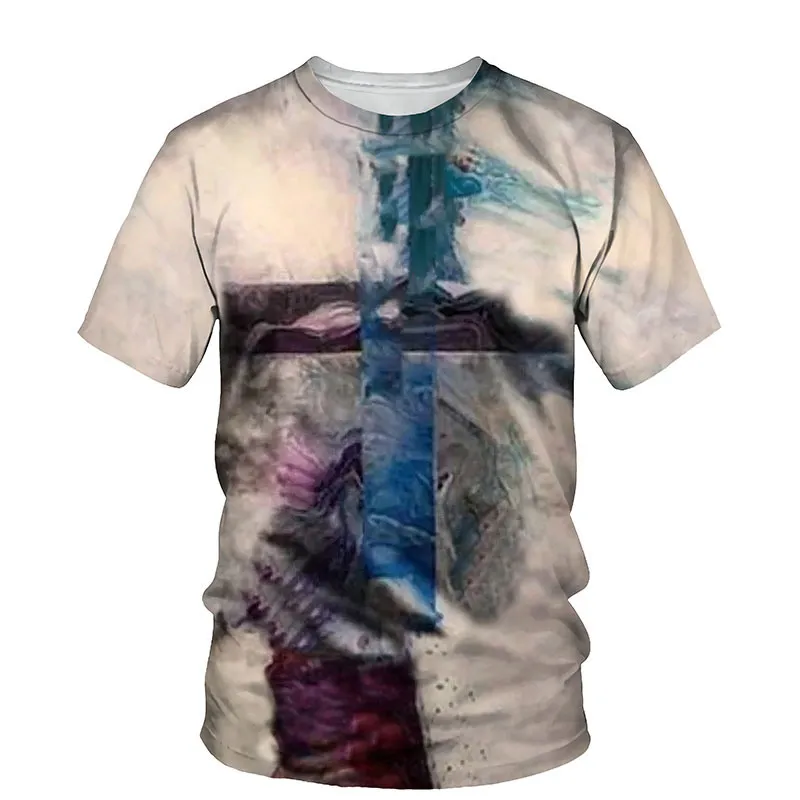 3D Cross Print Men T Shirt Jesus Summer O Neck Krótkie koszulki z krótkim rękawem