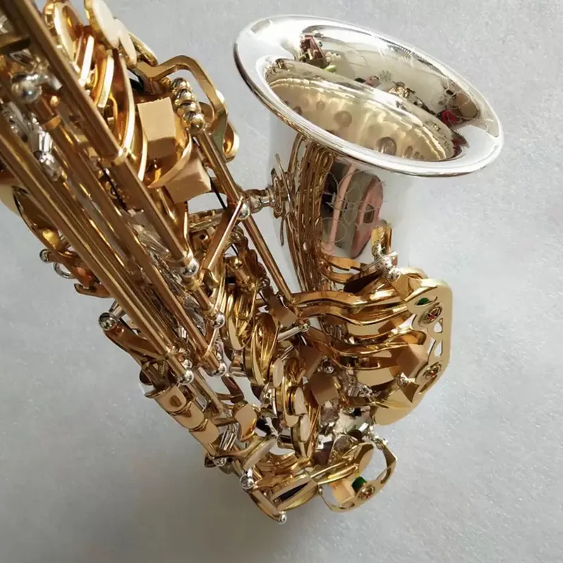Nieuwe branco cobre banhado een ouro e-tune professionele saxofone alt w037 um een uma estrutura originele esculpida profundo altsax