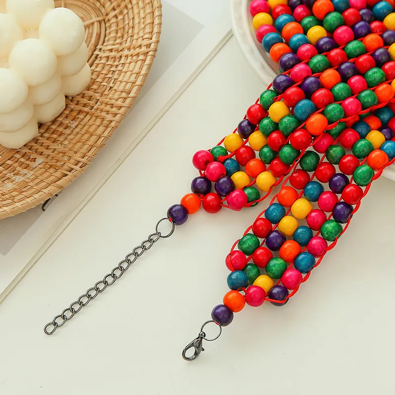Afrikanische Statement-Klobige Halsketten für Frauen, mehrsträngige bunte Perlen-Halskette, Modeschmuck, Kostüm-Ohrringe-Set 220810