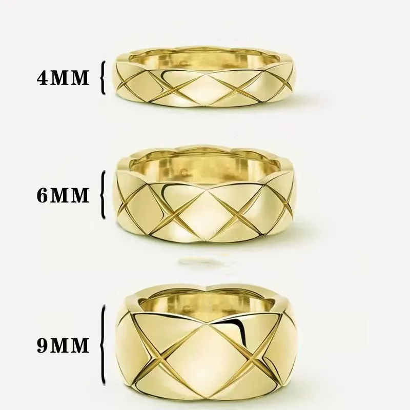 Anillos para hombre Mujer 4 mm 6 mm 9 mm Diseñador de moda Anillo de aplastamiento de marca Diseñadores de joyería para amantes Tamaño 5-10 oro rosa Astilla Color2919